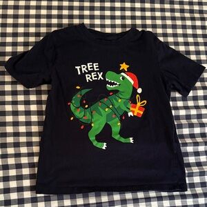 H&M Kids Holiday Christmas Tee with Green Santa Dinosaur